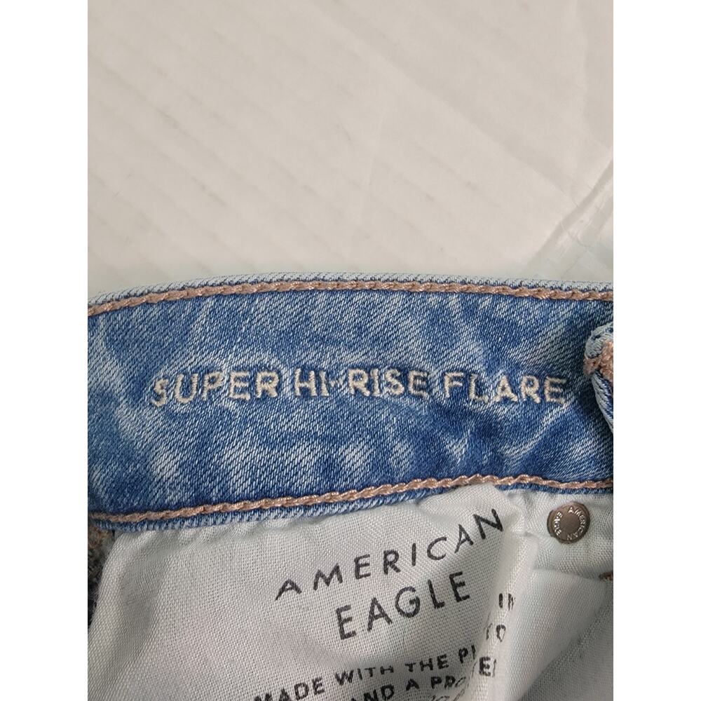 AMERICAN EAGLE Flare Jeans SZ 6 Super High Rise Distressed Cross Waist Y2K 90s - Picture 8 of 11